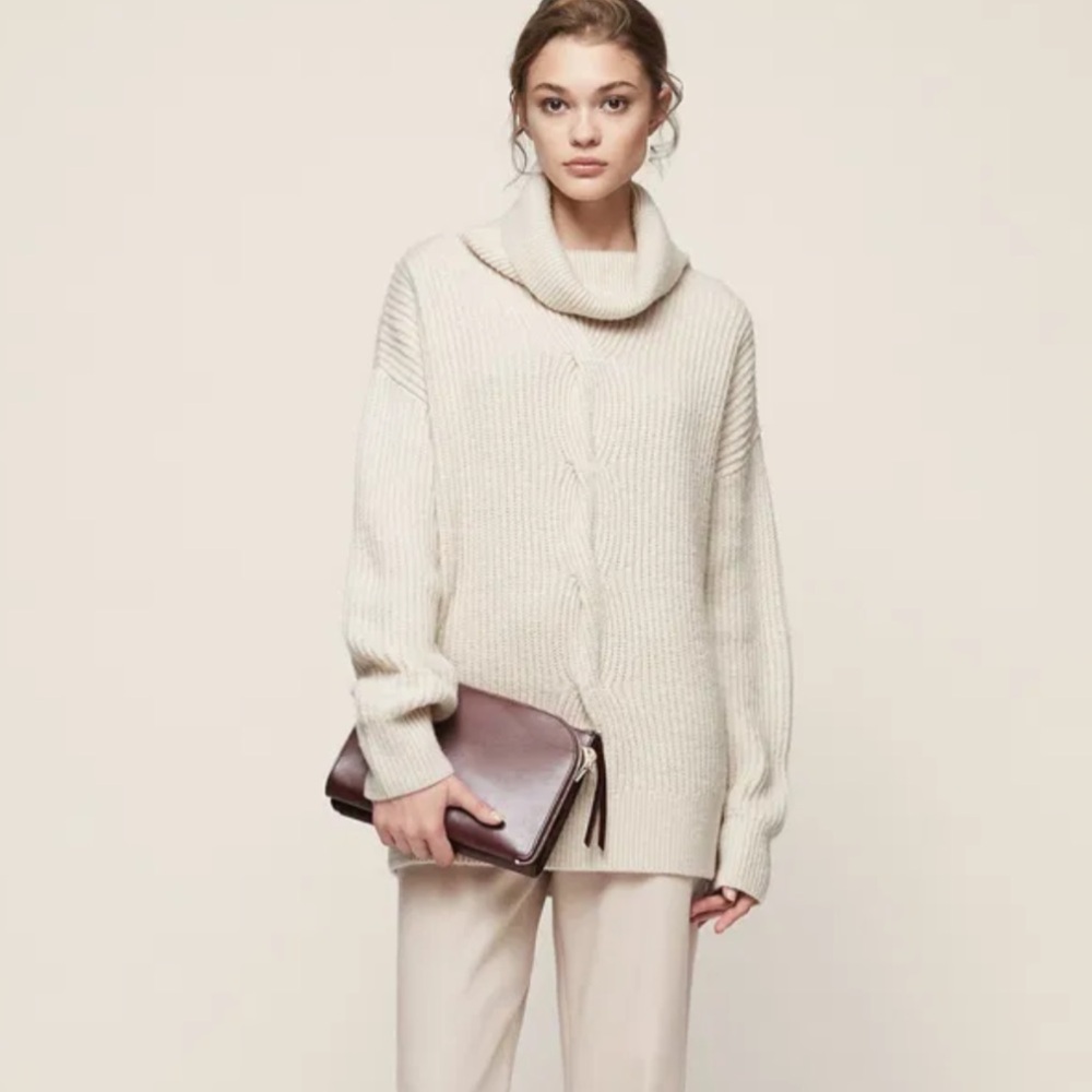 Reiss Monica Cream Knit Sweater size L Like New